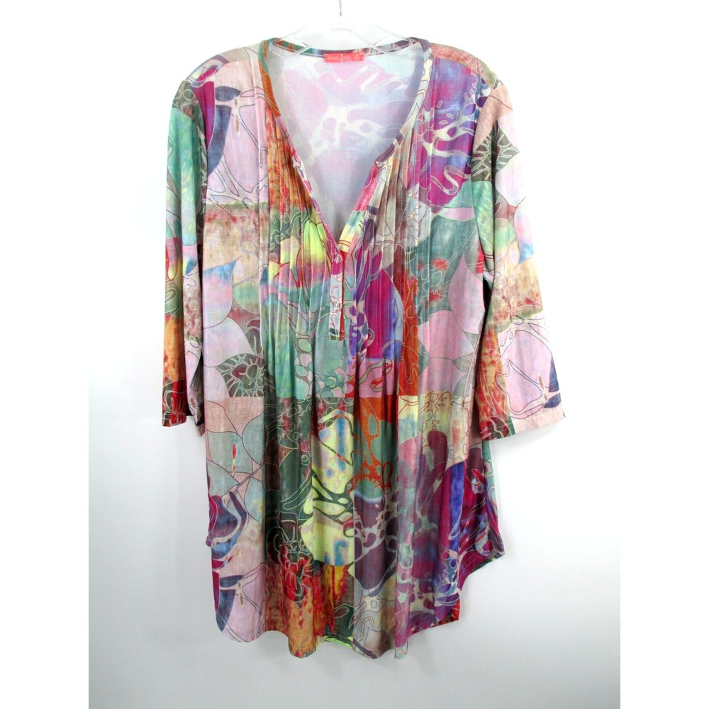 Simply Aster Pullover Tunic Blouse XL Multicolor Mosaic Whimsical SA165571